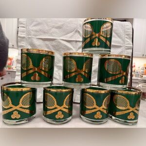 Vintage WCT Tennis Racquet Lowball Old Fashioned Glasses World Of Tennis Resort